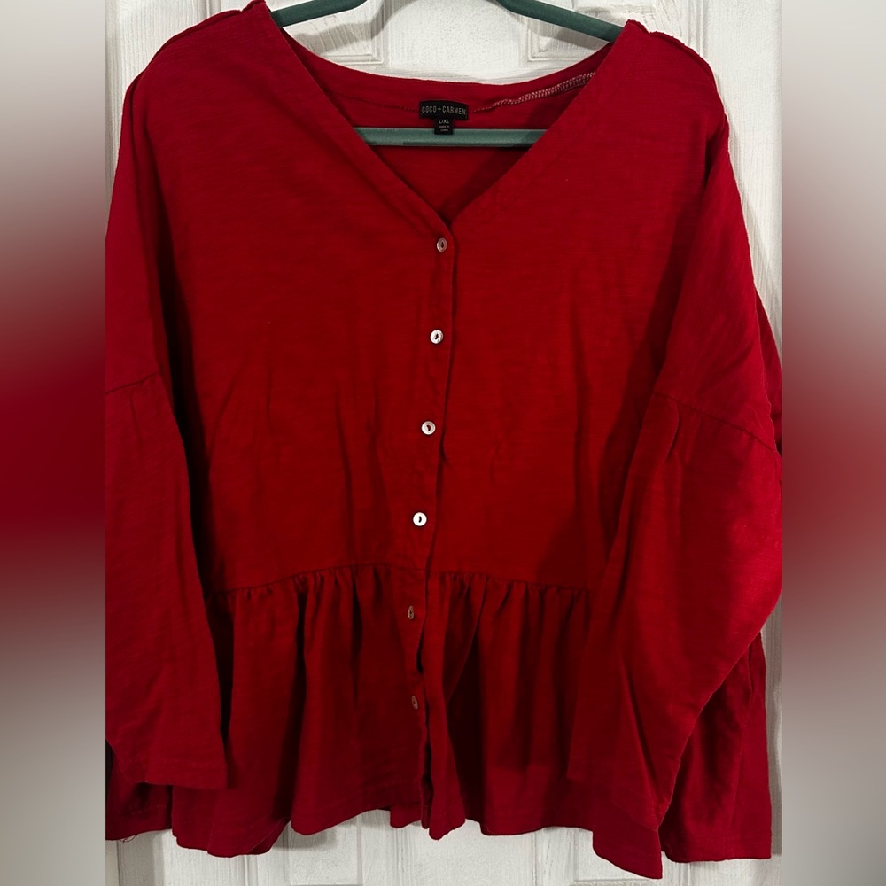 Coco + Carmen Red Cardigan. Size L/XL.
